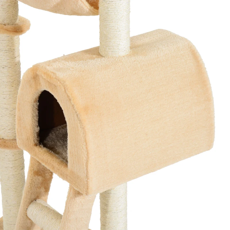 PawHut 39" Deluxe Cat Tree Tower Scratching Post Kitten Condo Activity Center Deep Cream