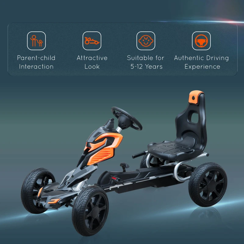 Aosom Kids Pedal Powered Ride-On Go Kart Racer With Hand Brake And Non-Slip Wheels - Orange