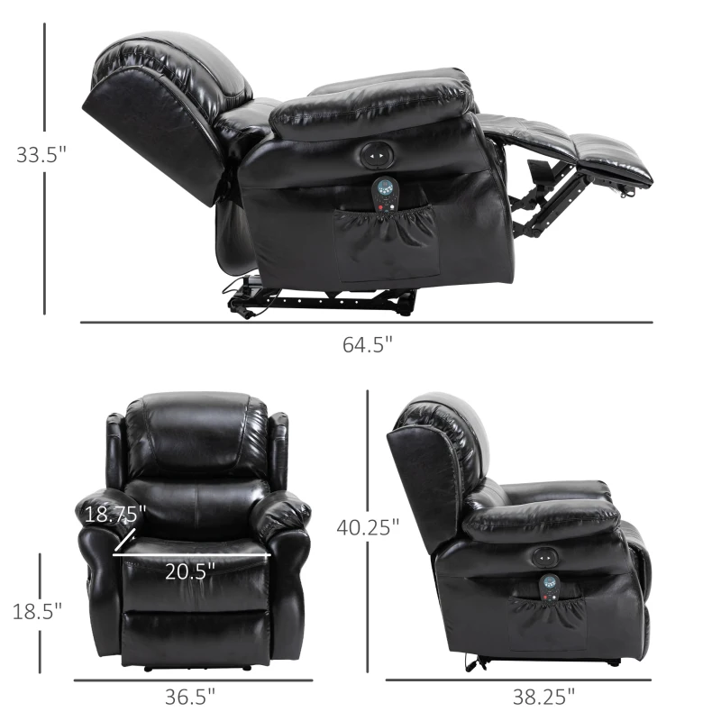 HOMCOM Vibration Massage Recliner Chair for Living Room with Heat,   Single Sofa, PU Leather Power Reclining Chair, Home Theater Seating with Footrest, Black