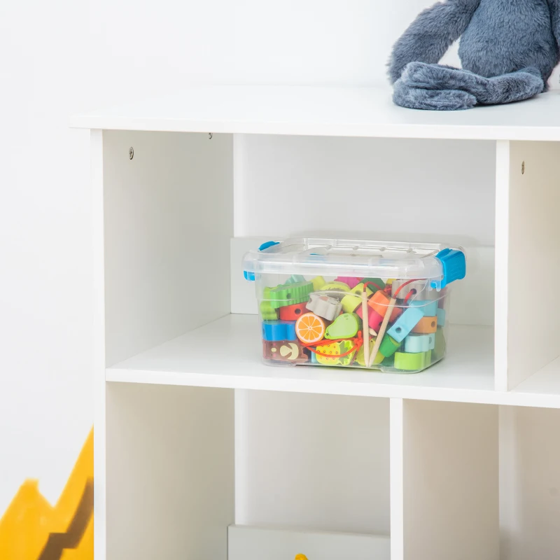 HOMCOM Kids Cube Storage Shelves with Bins and Large Storage for Kids Bedroom, Multiple Storage Units for Big Capacity Kids Shelf with Seat Featuring Thick Cushioning, White