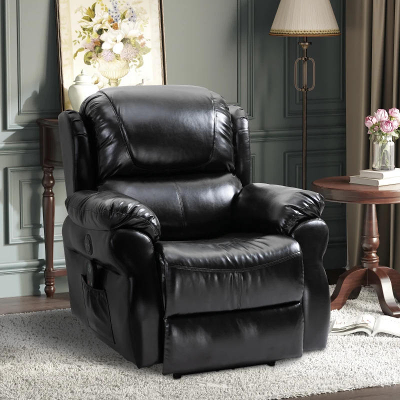 HOMCOM Vibration Massage Recliner Chair for Living Room with Heat,   Single Sofa, PU Leather Power Reclining Chair, Home Theater Seating with Footrest, Black