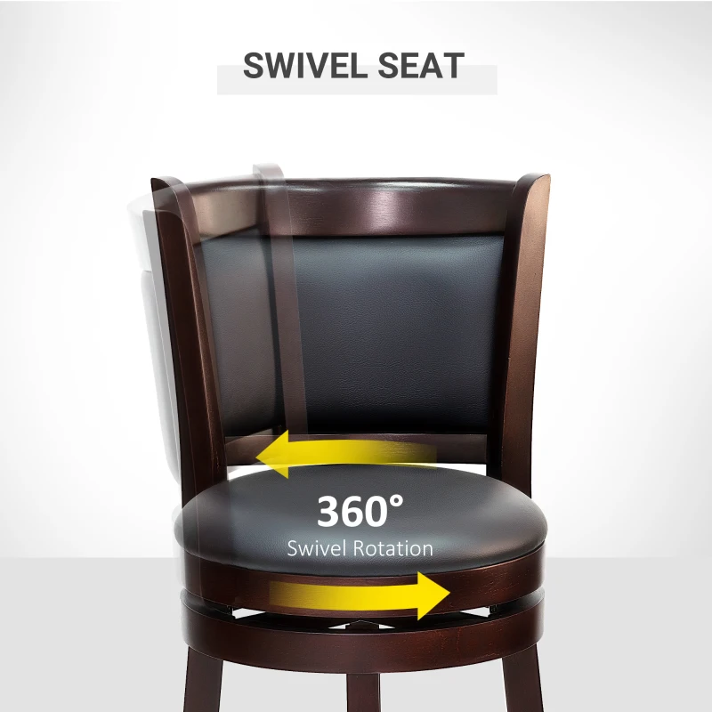 HOMCOM Classic Bar Stool Swivel Barstool with PU Leather Upholstered Mid-Back and Footrest, 30.25 Inch Seat Height, Black