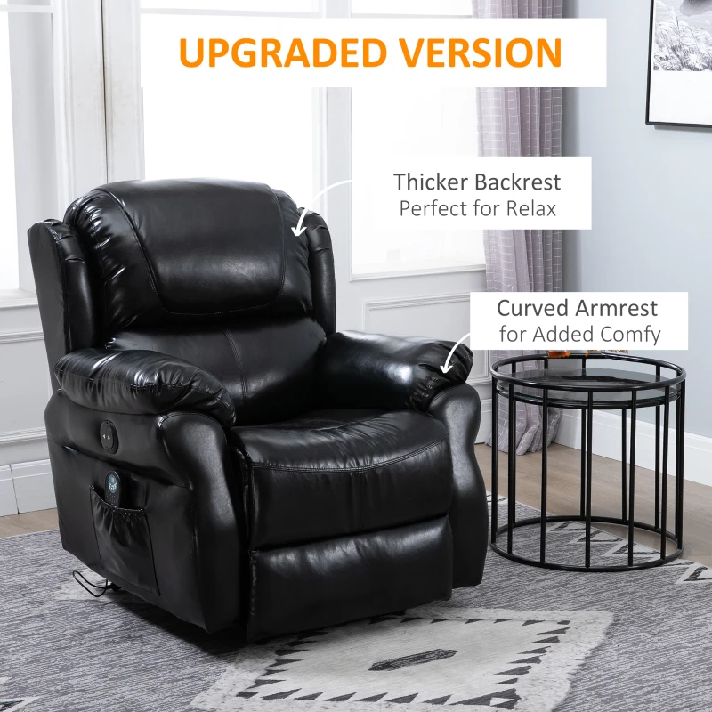 HOMCOM Vibration Massage Recliner Chair for Living Room with Heat,   Single Sofa, PU Leather Power Reclining Chair, Home Theater Seating with Footrest, Black