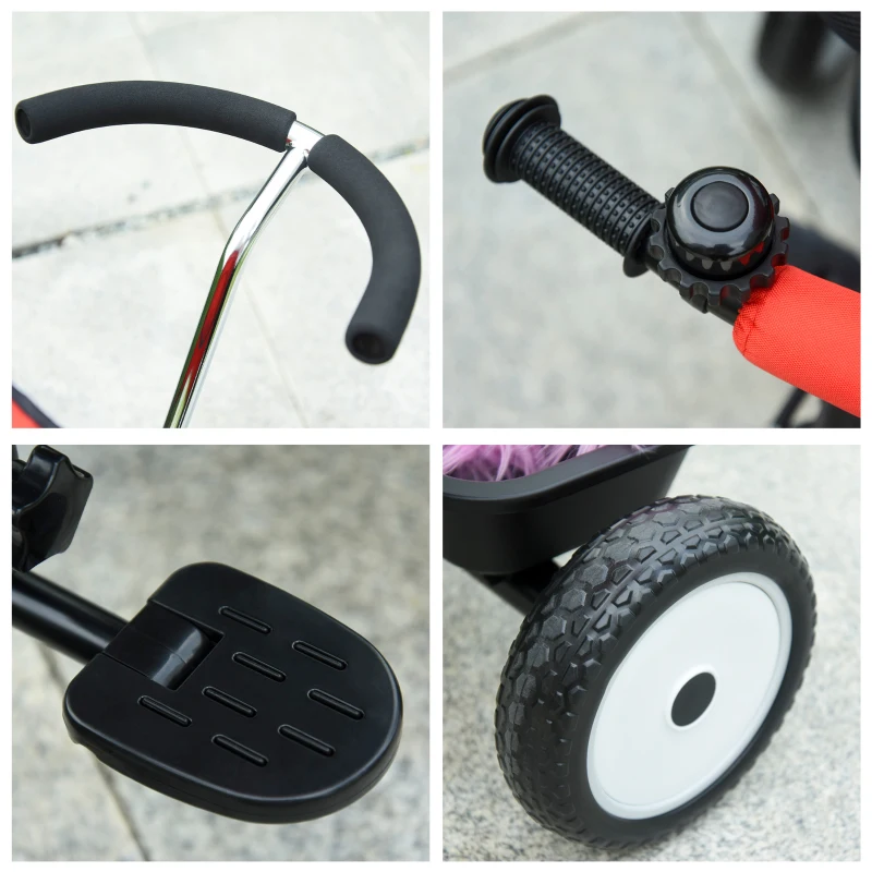 Qaba Baby Tricycle 2 In 1 Trike with Adjustable Canopy Detachable Guardrail Belt for Age 6-60 Months, Red