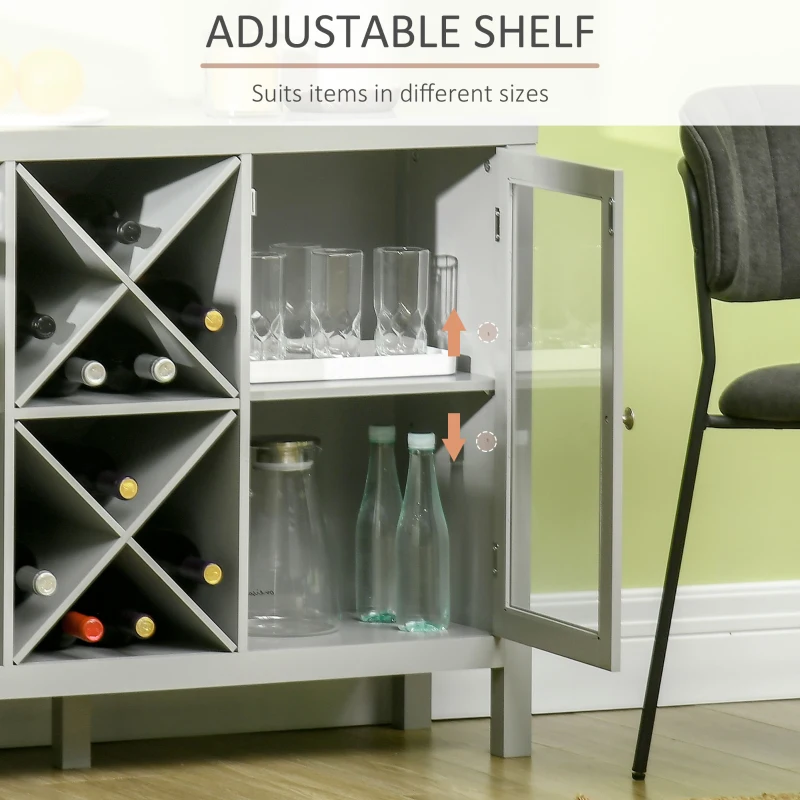 HOMCOM Sideboard Buffet Cabinet with Removable Wine Rack, Tempered Glass Door and Adjustable Shelves, Coffee Bar Cabinet for Living Room, Kitchen, Entryway, Gray