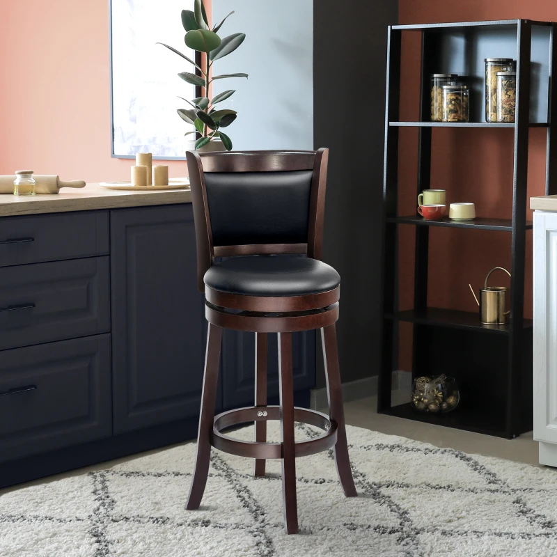 HOMCOM Classic Bar Stool Swivel Barstool with PU Leather Upholstered Mid-Back and Footrest, 30.25 Inch Seat Height, Black