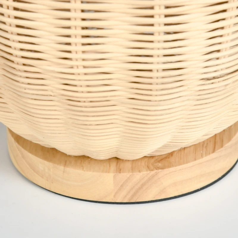 HOMCOM Nautical Style Table Lamp, Bedside Reading Light with White Fabric Lampshade and Rattan Base for E26 LED or Halogen Bulb for Living Room, Natural