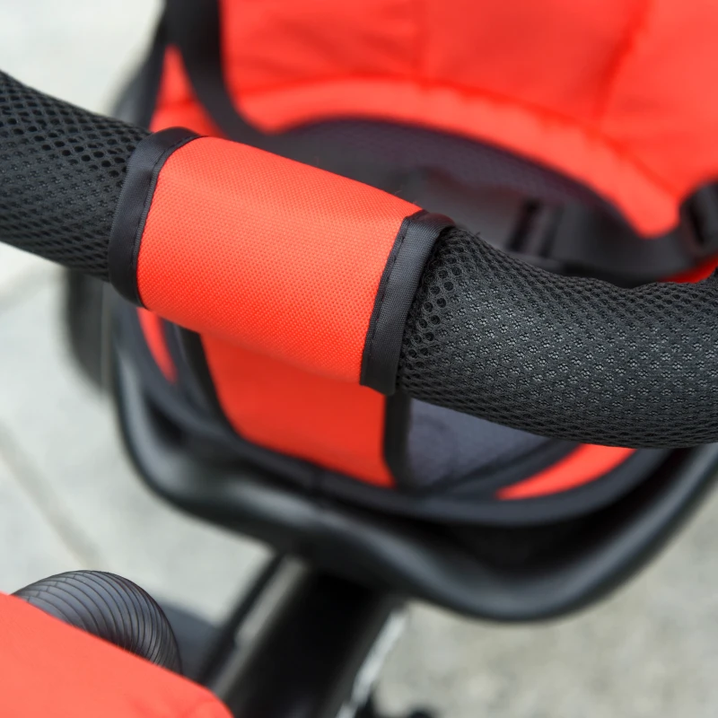 Qaba Baby Tricycle 2 In 1 Trike with Adjustable Canopy Detachable Guardrail Belt for Age 6-60 Months, Red