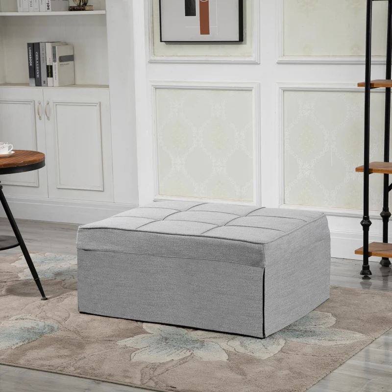 HOMCOM 4-In-1 Design Convertible Sofa Tea Table Lounge Chair Single Bed with 5-Level Adjustable Backrest, Footstool and Metal Frame for Living Room Bedroom, Grey