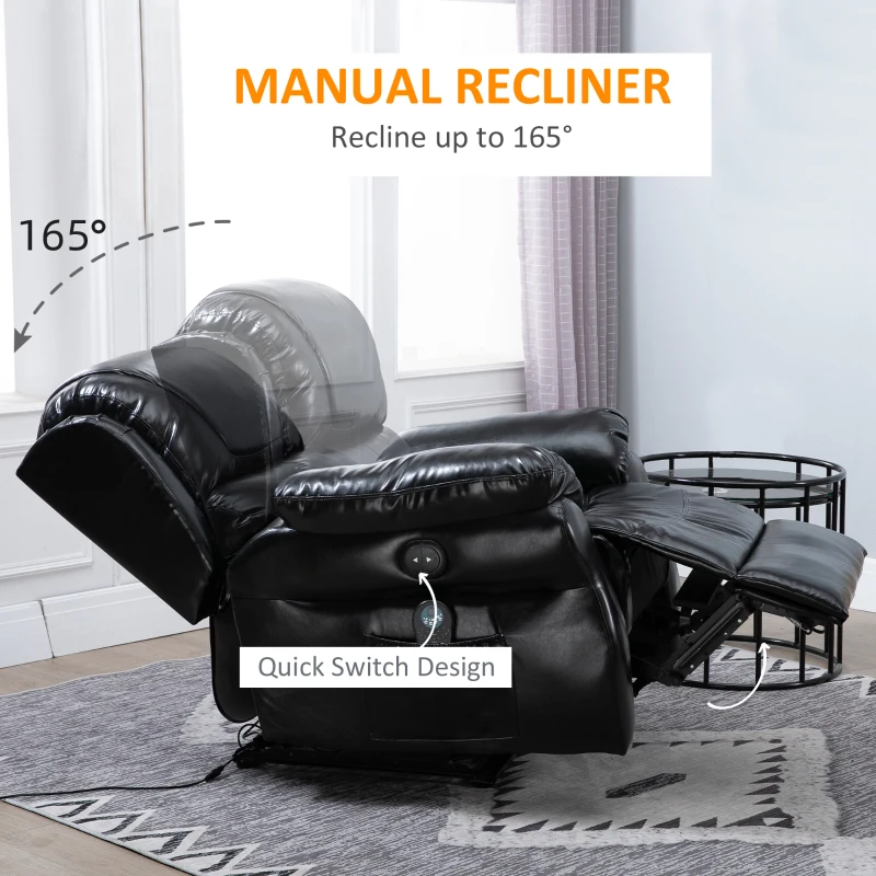 HOMCOM Vibration Massage Recliner Chair for Living Room with Heat,   Single Sofa, PU Leather Power Reclining Chair, Home Theater Seating with Footrest, Black