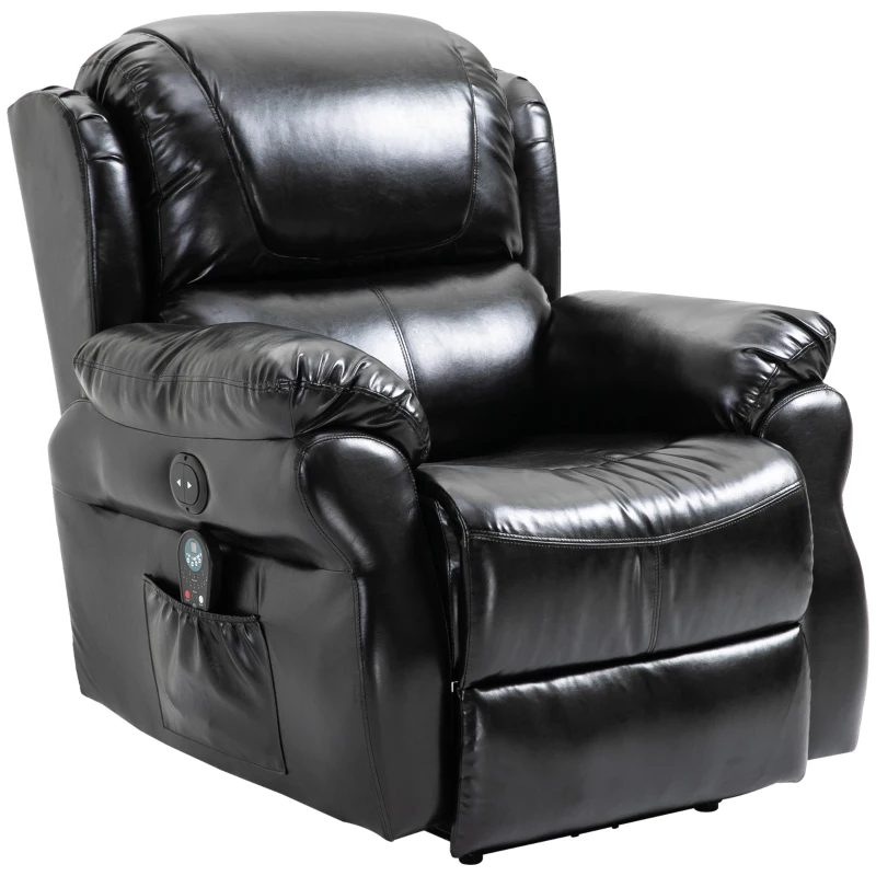 HOMCOM Vibration Massage Recliner Chair for Living Room with Heat,   Single Sofa, PU Leather Power Reclining Chair, Home Theater Seating with Footrest, Black