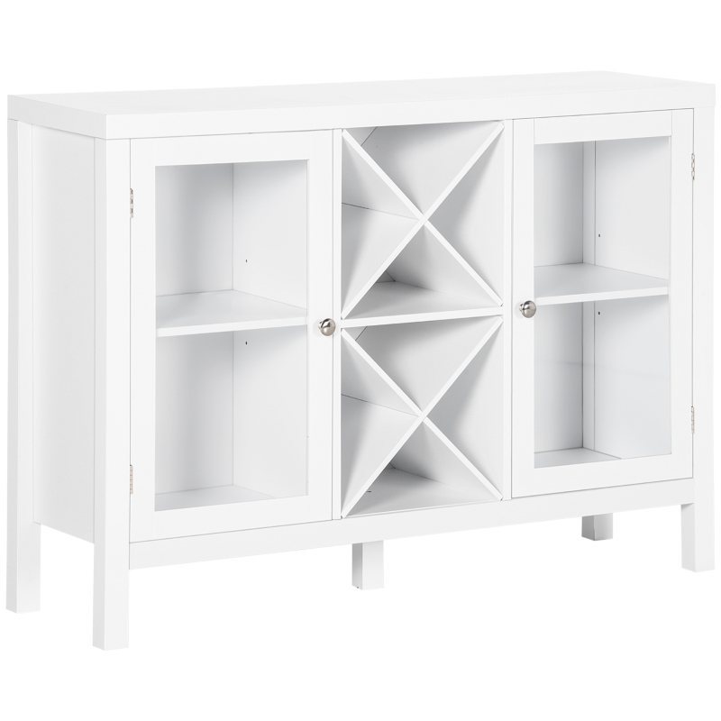 HOMCOM Modern Kitchen Sideboard, Buffet Table with Removable Wine Rack, Tempered Glass Door Cabinet and Adjustable Shelves, White