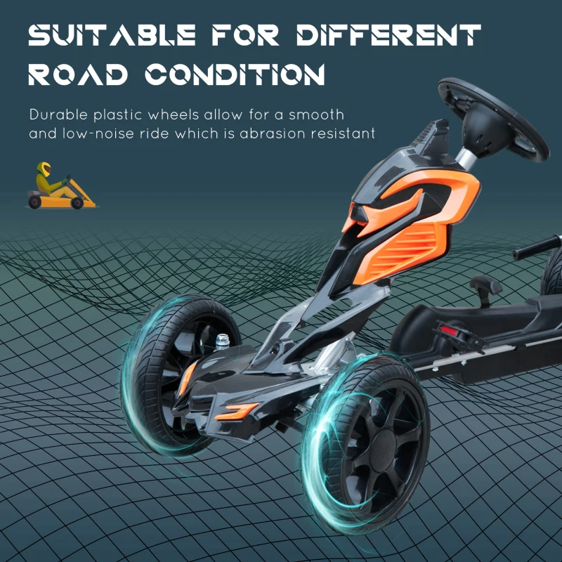 Aosom Kids Pedal Powered Ride-On Go Kart Racer With Hand Brake And Non-Slip Wheels - Orange
