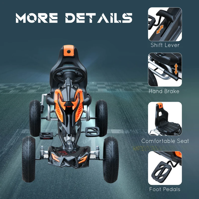 Aosom Kids Pedal Powered Ride-On Go Kart Racer With Hand Brake And Non-Slip Wheels - Orange