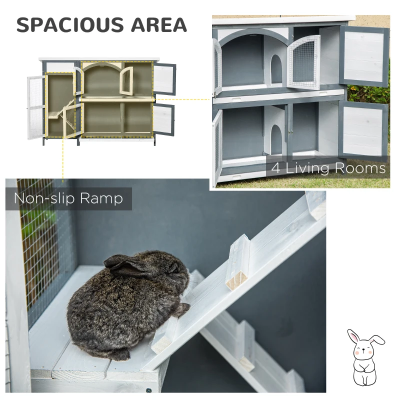 PawHut 57" Rabbit Hutch, 2 Tier Bunny Cage, Guinea Pig Cage, Bunny Run, Indoor Outdoor Small Animal House with Slide-out Tray, Ramp