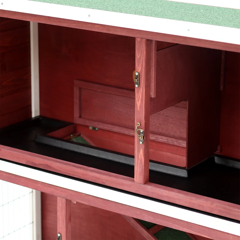 PawHut 48" 2 Story Wooden Rabbit Hutch Elevated Bunny Cage Small Animal Home Habitat  w/ Ramp, 2 Slide Out Tray, Openable Roof, Multiple doors