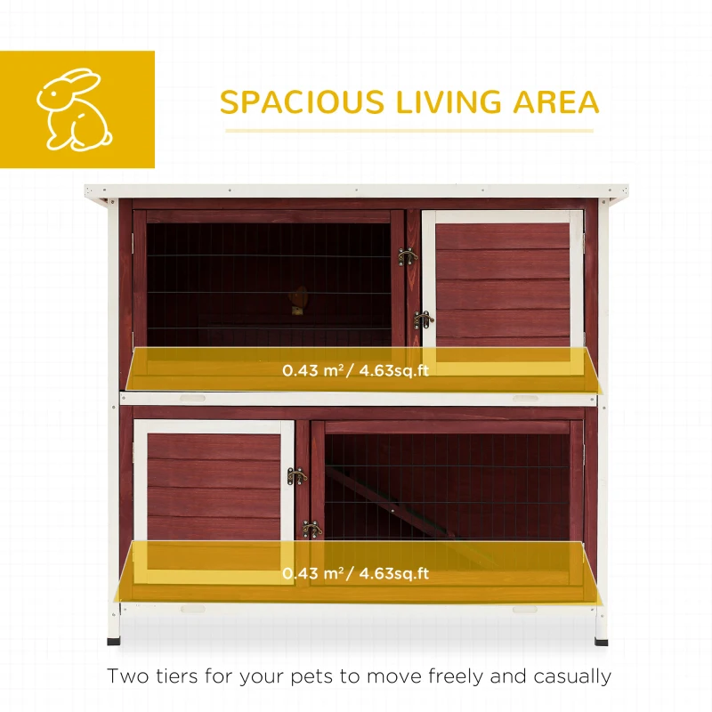 PawHut 48" 2 Story Wooden Rabbit Hutch Elevated Bunny Cage Small Animal Home Habitat  w/ Ramp, 2 Slide Out Tray, Openable Roof, Multiple doors