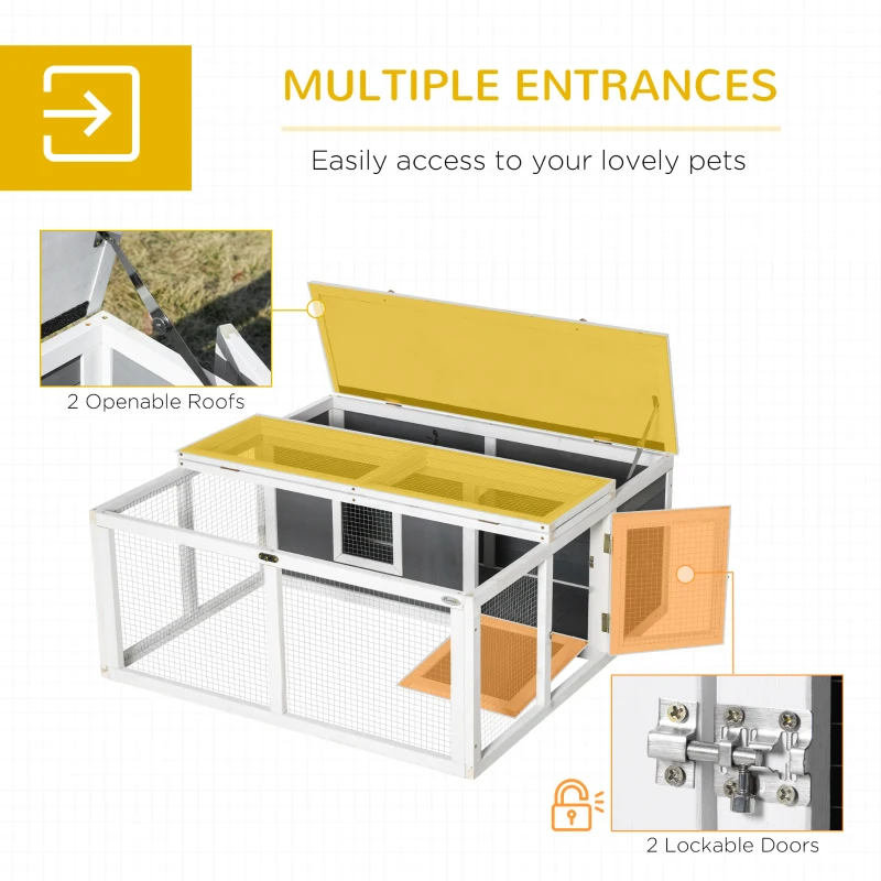 PawHut Wooden Rabbit Hutch Small Animal Cage Pet Run Indoor Outdoor with Openable Roof and Water-repellent Paint, Grey