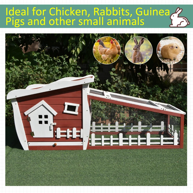 PawHut Wood Rabbit Hutch Backyard Bunny Cage Small Animal House habitat w/ Ramp and Outdoor Run