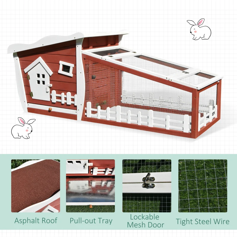 PawHut Wood Rabbit Hutch Backyard Bunny Cage Small Animal House habitat w/ Ramp and Outdoor Run