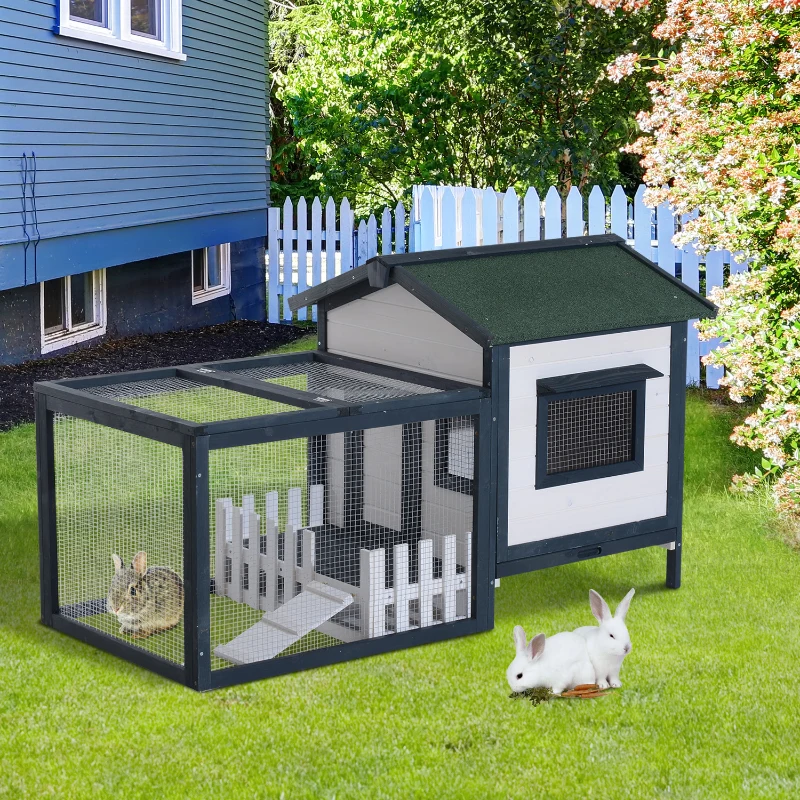 PawHut 59" x 31" x 33" Wooden Rabbit Hutch Bunny Cage Pet House Chicken Coop Poultry w/ Fence Run