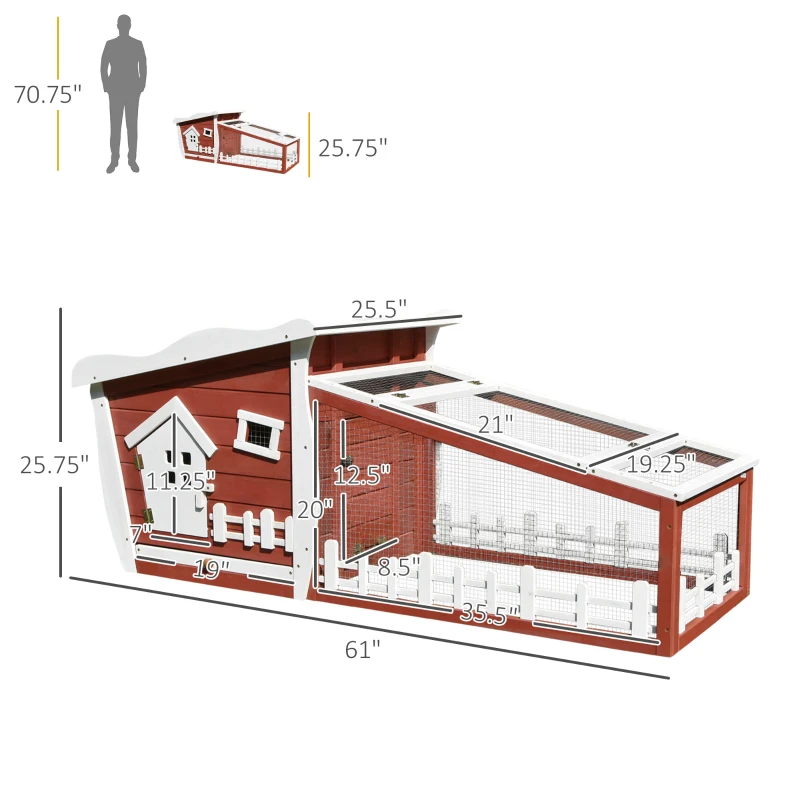 PawHut Wood Rabbit Hutch Backyard Bunny Cage Small Animal House habitat w/ Ramp and Outdoor Run