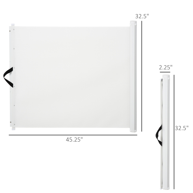 Pawhut Retractable Mesh Pet Safety Barrier Gate, Flexible and Extensible Safety Dog Gate Easy to Roll and Latch for Stairways Doorways Hallways, 45'' x 32", White
