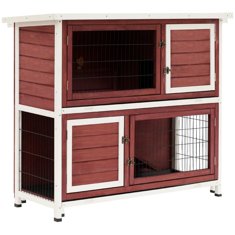 PawHut 48" 2 Story Wooden Rabbit Hutch Elevated Bunny Cage Small Animal Home Habitat  w/ Ramp, 2 Slide Out Tray, Openable Roof, Multiple doors
