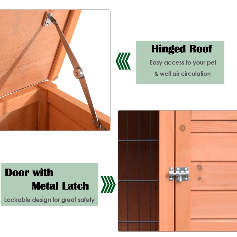 PawHut 48x20x36Inch Wooden Rabbit Hutch Backyard Bunny Cage Small Animal House w/ Outdoor Run, Red