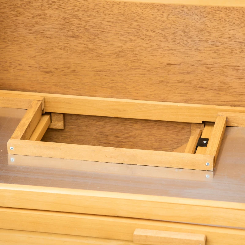 PawHut Solid Wood Rabbit/Bunny Hutch with 2 Large Main Rooms, Protection from UV Rays and Water, and Firm Cage, Yellow