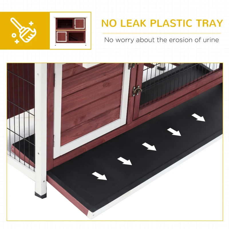 PawHut 48" 2 Story Wooden Rabbit Hutch Elevated Bunny Cage Small Animal Home Habitat  w/ Ramp, 2 Slide Out Tray, Openable Roof, Multiple doors