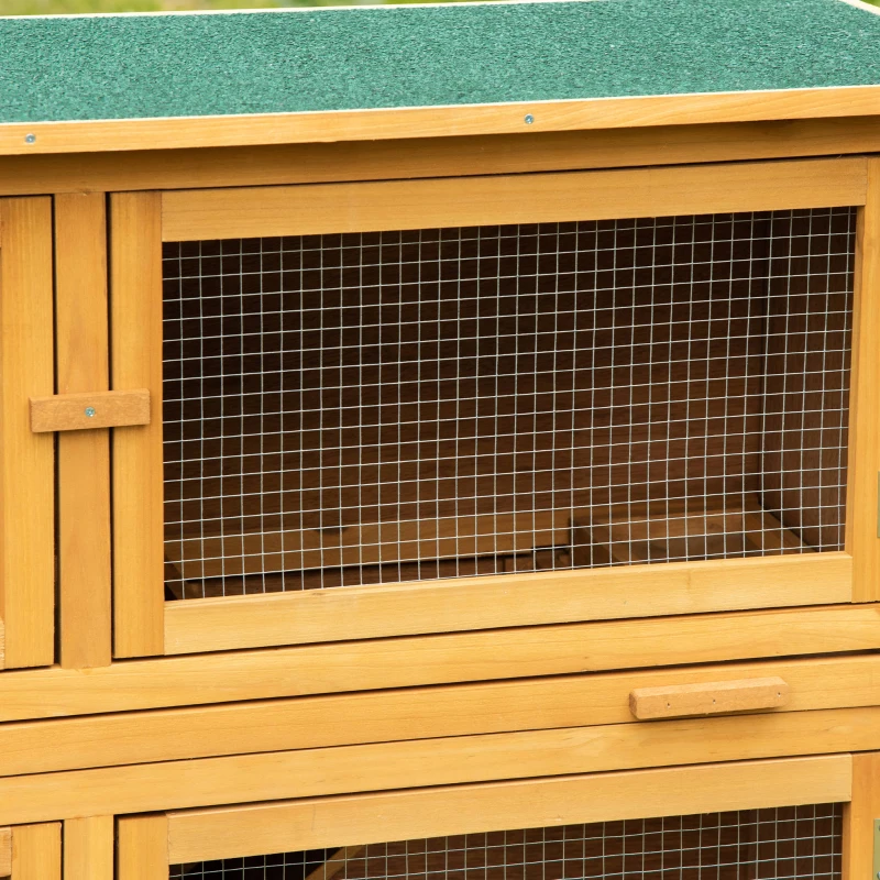 PawHut Solid Wood Rabbit/Bunny Hutch with 2 Large Main Rooms, Protection from UV Rays and Water, and Firm Cage, Yellow