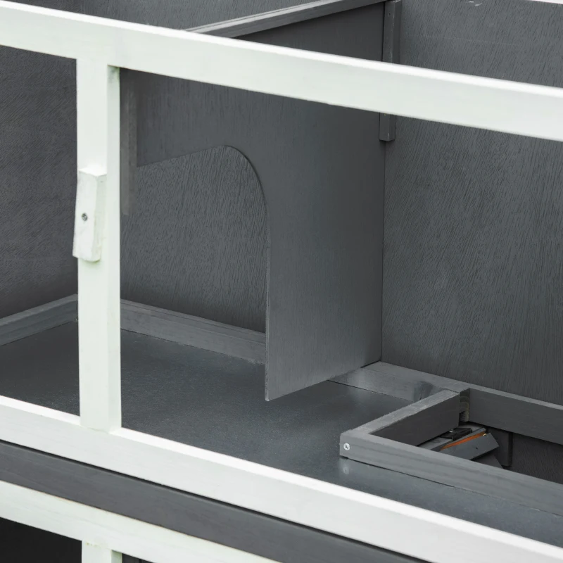 Pawhut Rabbit Hutch Wooden Bunny Cage Small Animal House w/ 2 Large Main Rooms, Pull Out Tray, Protection from UV Rays and Water, Grey