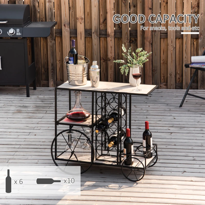 HomCom 16-Bottle Mobile Bar Cart with Wine Rack Storage, Featuring an Elegant Design & Three Shelves for Storage/Display