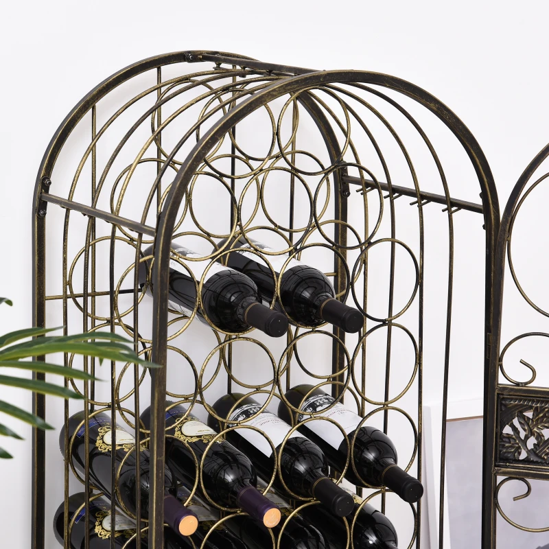 HOMCOM 45 Bottle Wrought Iron Lockable Industrial Free Standing Wine Rack Jail, Antique Bronze