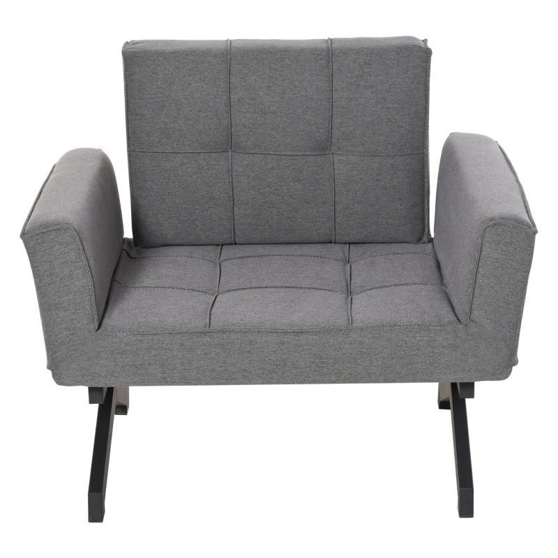 HOMCOM Convertible Accent Chair Single Sofa with Upholstered Fabric Cushion and Steel Legs for Compact Living Room, Grey