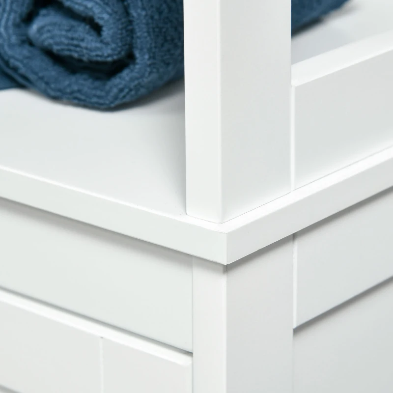 kleankin Tall Bathroom Storage Cabinet, Freestanding Linen Tower with 3-Tier Open Shelf and Door, Slim Floor Organizer, White