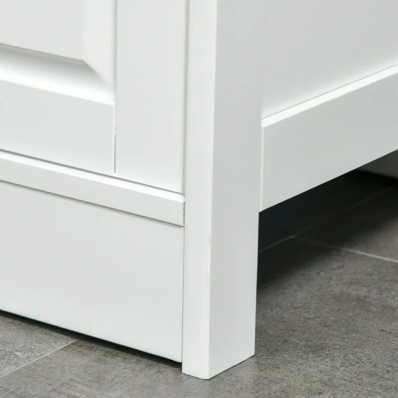 kleankin Tall Bathroom Storage Cabinet, Freestanding Linen Tower with 3-Tier Open Shelf and Door, Slim Floor Organizer, White