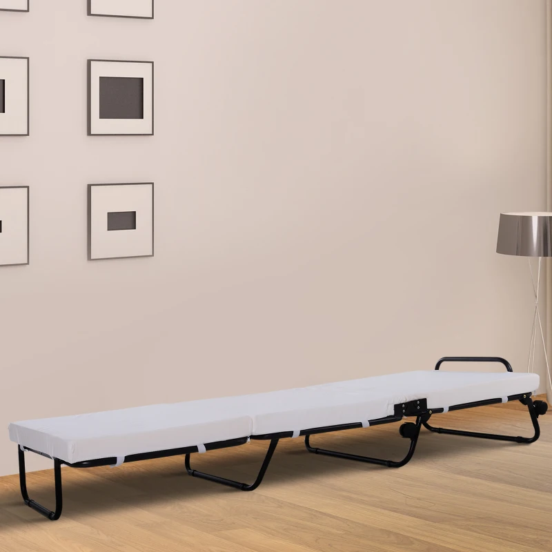 HOMCOM Portable Folding Bed, Single Guest Bed Convertible Sleeper with Wheels, Mattress with Frame, Grey