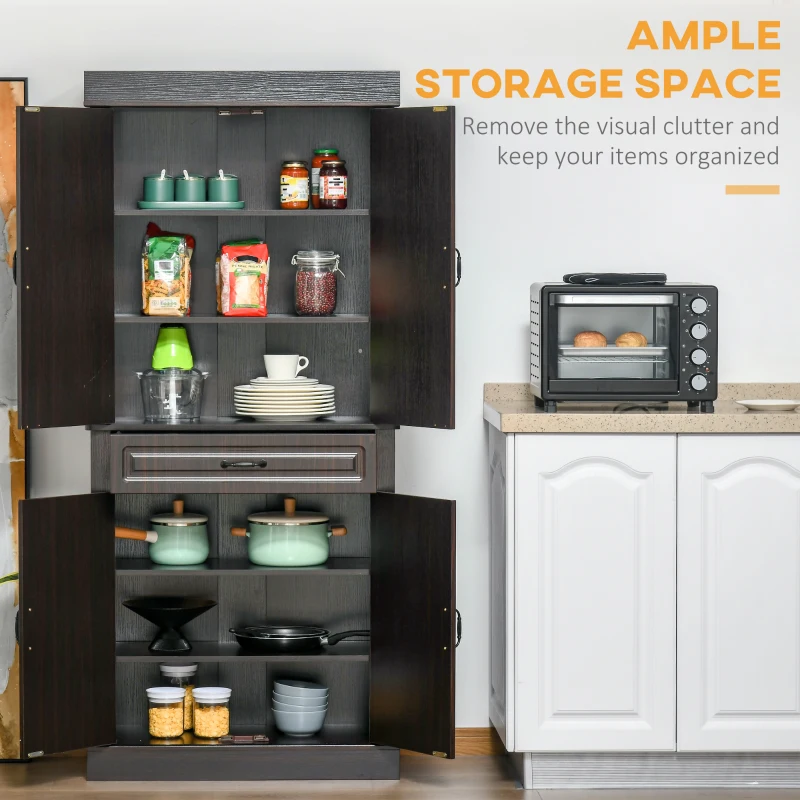 HOMCOM 70.75" Freestanding Kitchen Pantry with 4 Doors, and 2 Large Cabinets, Tall Storage Cabinet with Wide Drawer for Kitchen Dining Room, Coffee