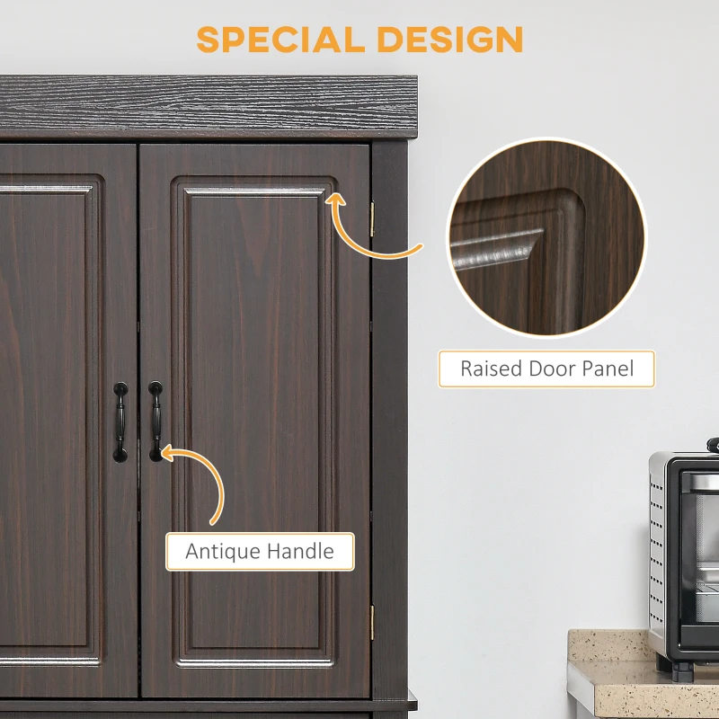 HOMCOM 70.75" Freestanding Kitchen Pantry with 4 Doors, and 2 Large Cabinets, Tall Storage Cabinet with Wide Drawer for Kitchen Dining Room, Coffee