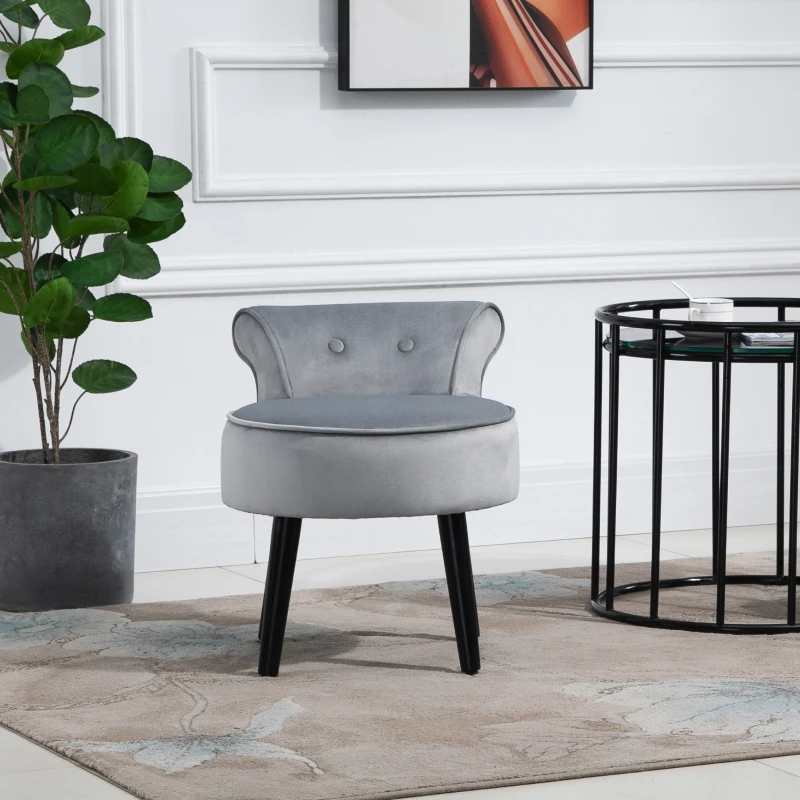 HOMCOM Modern Foot stool Ottoman, Small Leisure Chair Upholstered, Button Tufted Armless Club Chair Wingback Chair with Low Back, Velvet Style Fabric and Stable Fir Legs, Grey