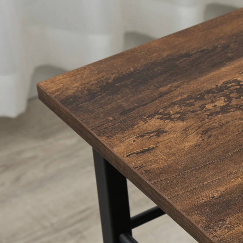 HOMCOM C Shaped End Table with Storage Shelves, Mobile Side Table with Wheels for Sofa Couch, Bed, Metal Frame, Rustic Brown