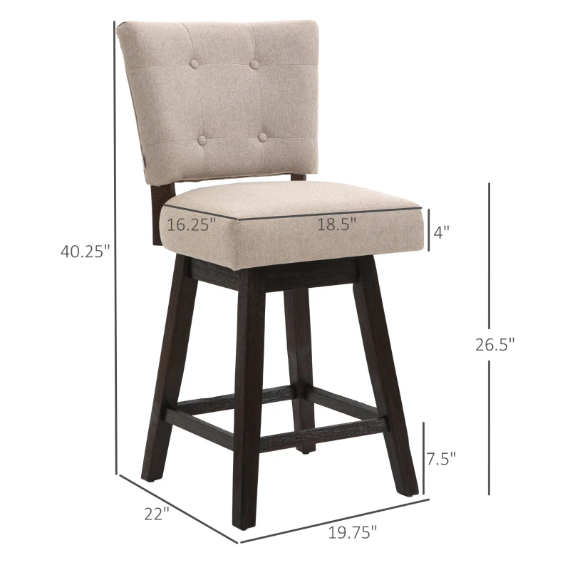 HOMCOM Set of 2 Tufted Bar Stool Chairs, Beige