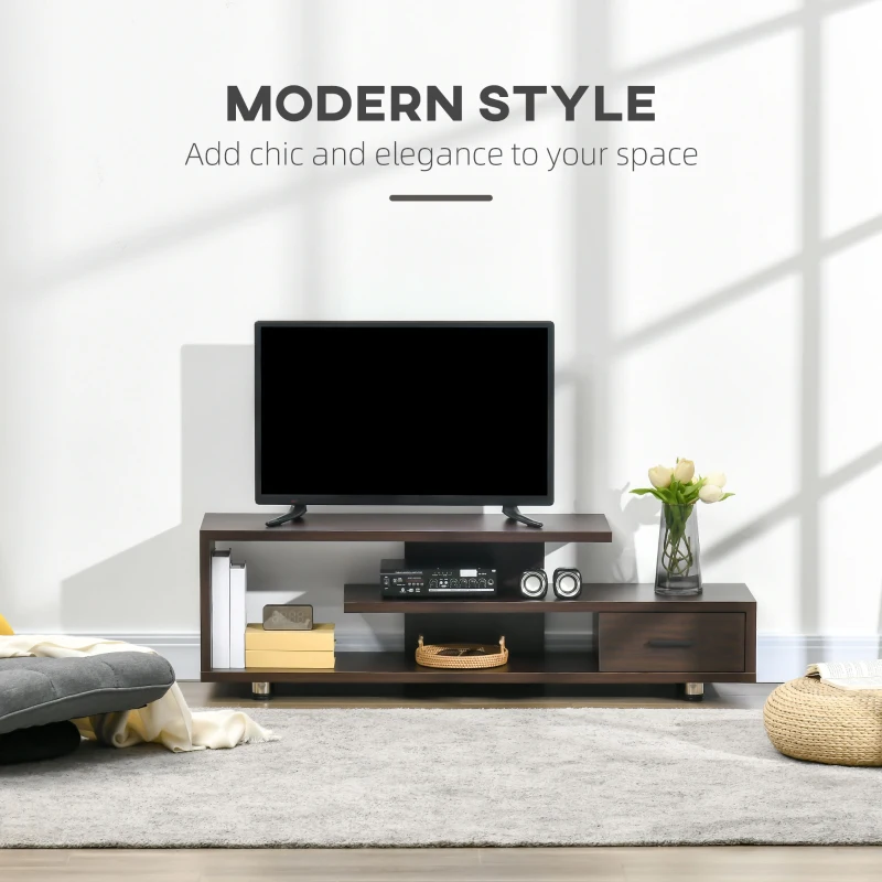 HOMCOM Modern TV Stand for TVs up to 45", TV Cabinet with Storage Shelf and Drawer, Entertainment Center for Living Room Bedroom, Walnut