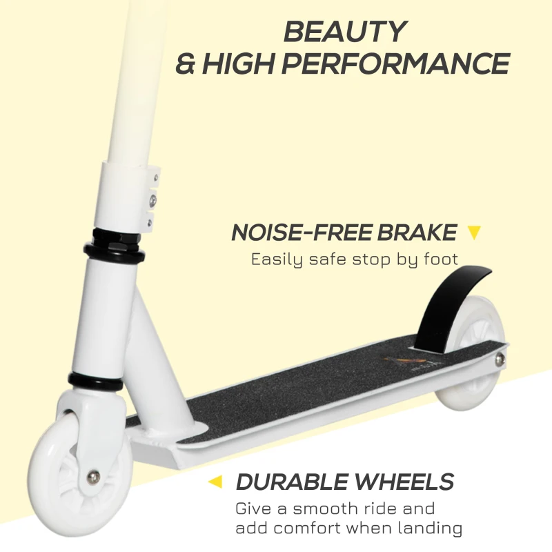Aosom Stunt Scooter, Pro Scooter, Entry Level Freestyle Scooter w/ Lightweight Alloy Deck for 14 Years and Up Teens, Adults, White