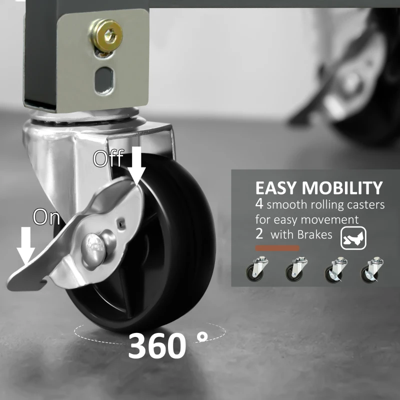 HOMCOM 3-Tier Kitchen Cart, Utility Cart with Solid Wood Top, Steel Basket, Rolling Kitchen Island with Drawer, Microwave Stand, Gray