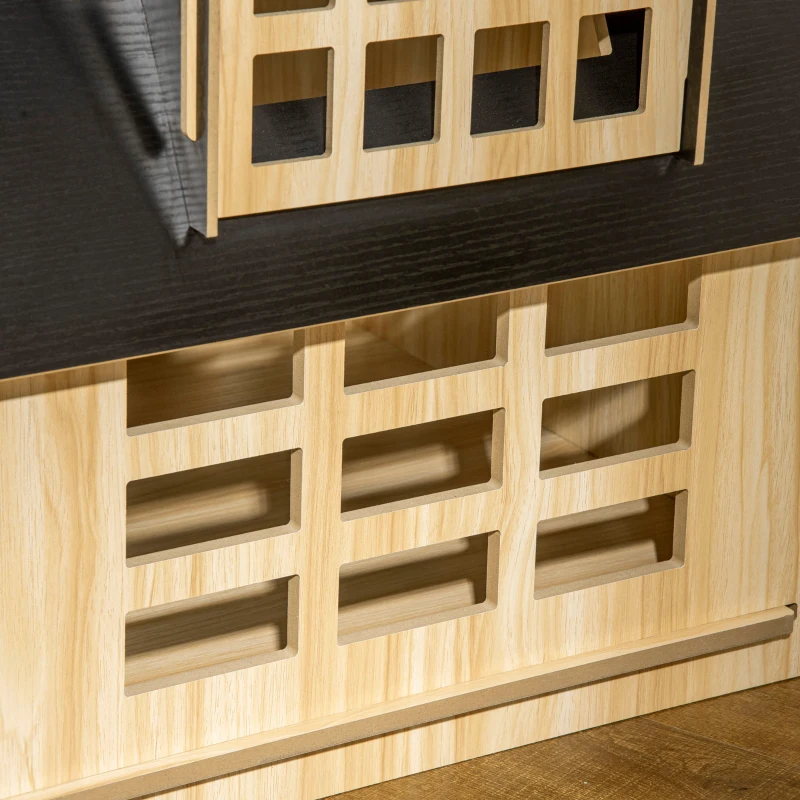 PawHut Cottage Design Small Dog House Indoor with Roomy Interior, Cute Wooden Pet Homee with Windows, Lockable Door with Bone Shape, for Small Sized Dog, Oak