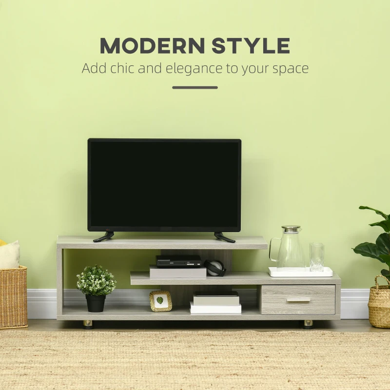 HOMCOM Modern TV Stand for TVs up to 45", TV Cabinet with Storage Shelf and Drawer, Entertainment Center for Living Room Bedroom, Grey