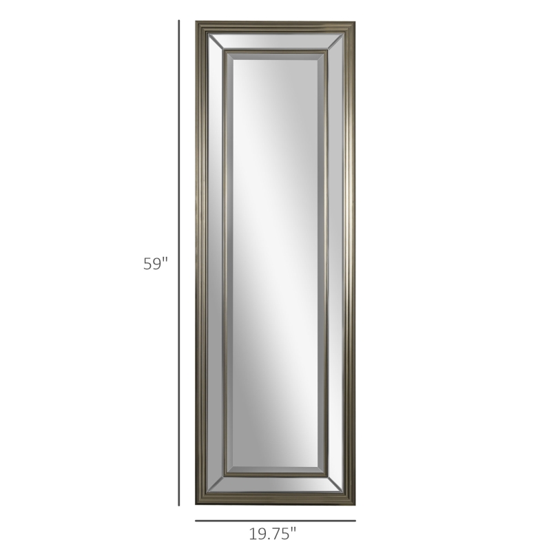 HOMCOM 59" x 20" Modern Full Length Mirror, Wall Mirror for Living Room, Bedroom, Hanging and Leaning Floor Mirror, Vertical or Horizontal, Silver/Gray